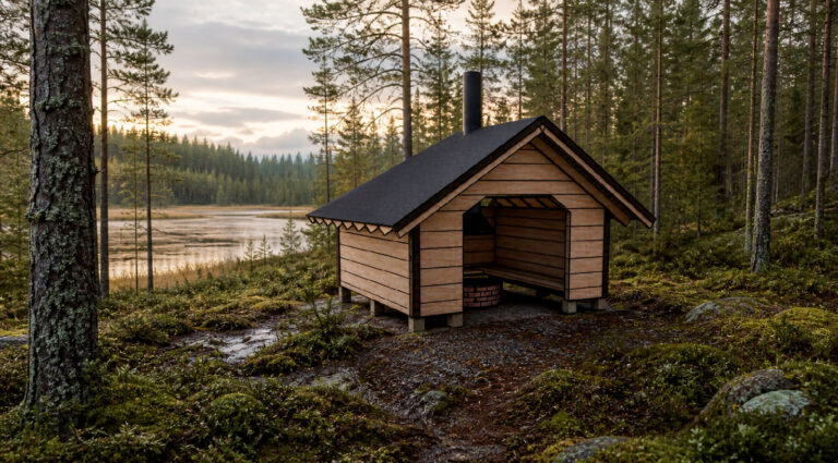 LockCorner Nunaro Kota-laavu ulkokäyttöön, tulisijallinen laavu-kota retkeilyyn, pihalle ja mökille.