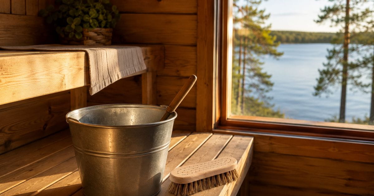 Saunan pesu kannattaa tehdä vuosittain. Pesuaineeksi riittää yleispesuaine ja pesuvälineeksi juuriharja.